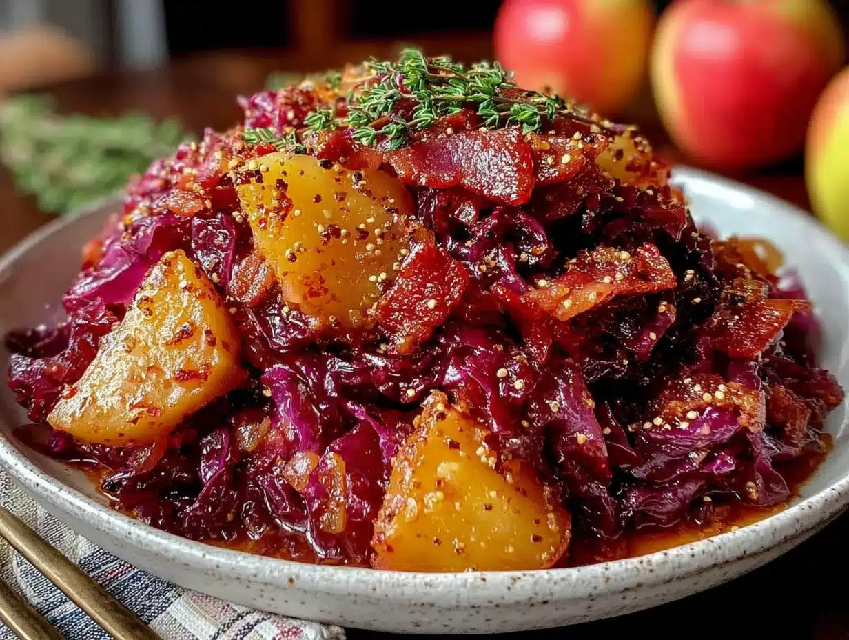 quick Bavarian red cabbage with apples and bacon preparation steps