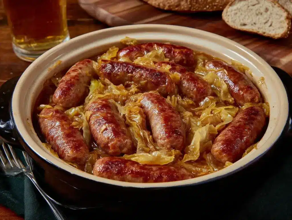 slow cooker Oktoberfest sausage and cabbage - featured image
