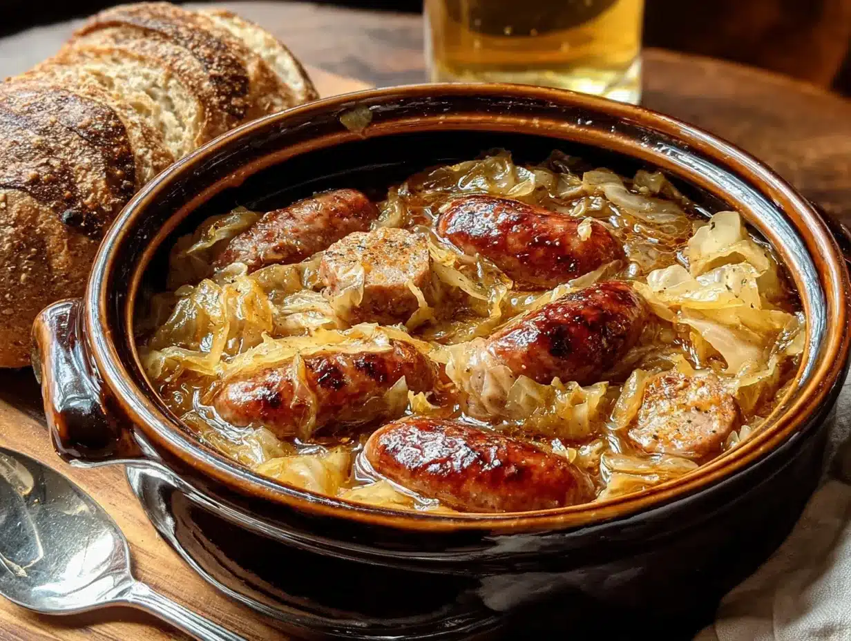 slow cooker Oktoberfest sausage and cabbage preparation steps