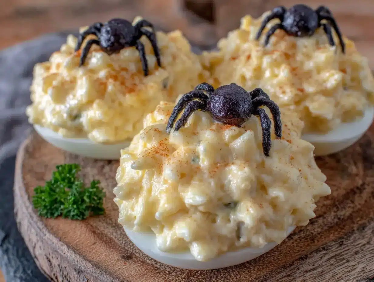 spooky spider deviled eggs preparation steps