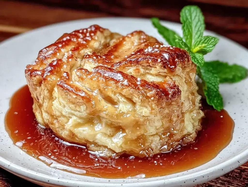 baked apple dumplings with caramel sauce - featured image