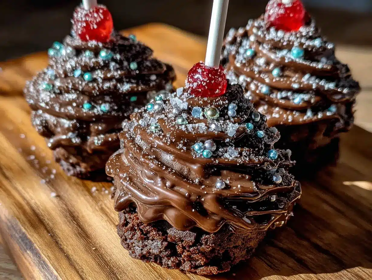 Christmas tree brownie cake pops preparation steps