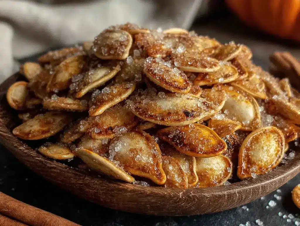 cinnamon sugar air fryer pumpkin seeds - featured image