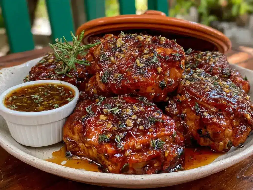 easy honey garlic crockpot chicken thighs - featured image