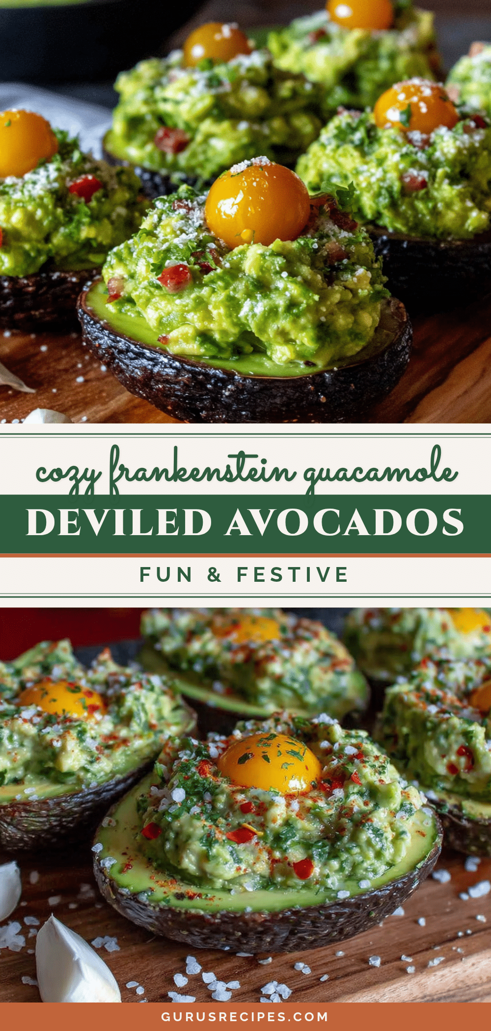 Frankenstein Guacamole Deviled Avocados recipe