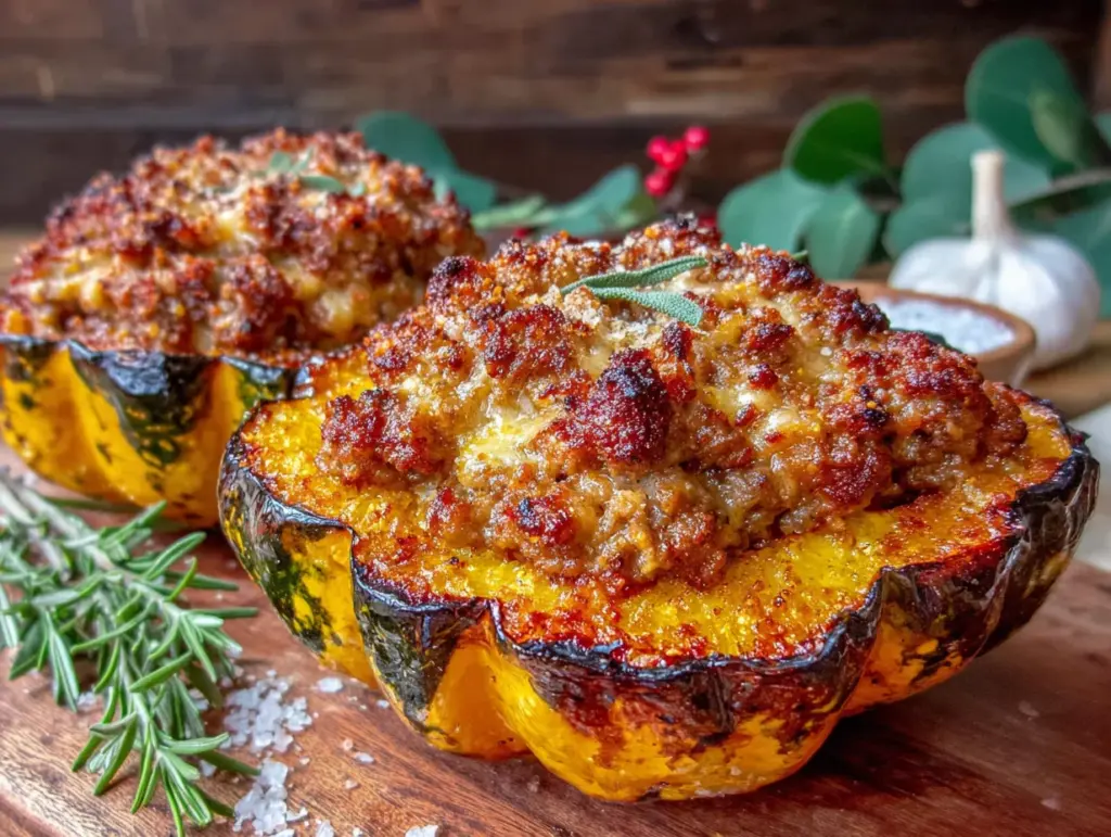 healthy sausage stuffed acorn squash boats for kids - featured image