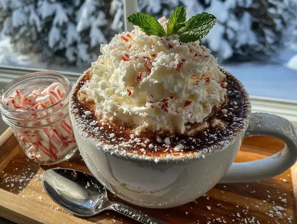 homemade hot cocoa bar with peppermint whipped cream - featured image