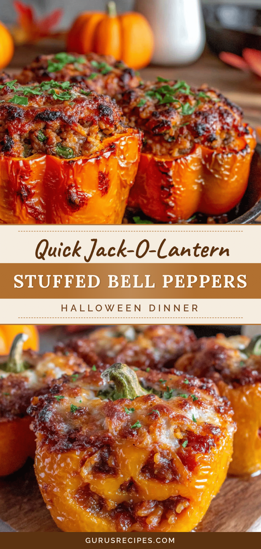 Jack-O-Lantern Stuffed Bell Peppers recipe
