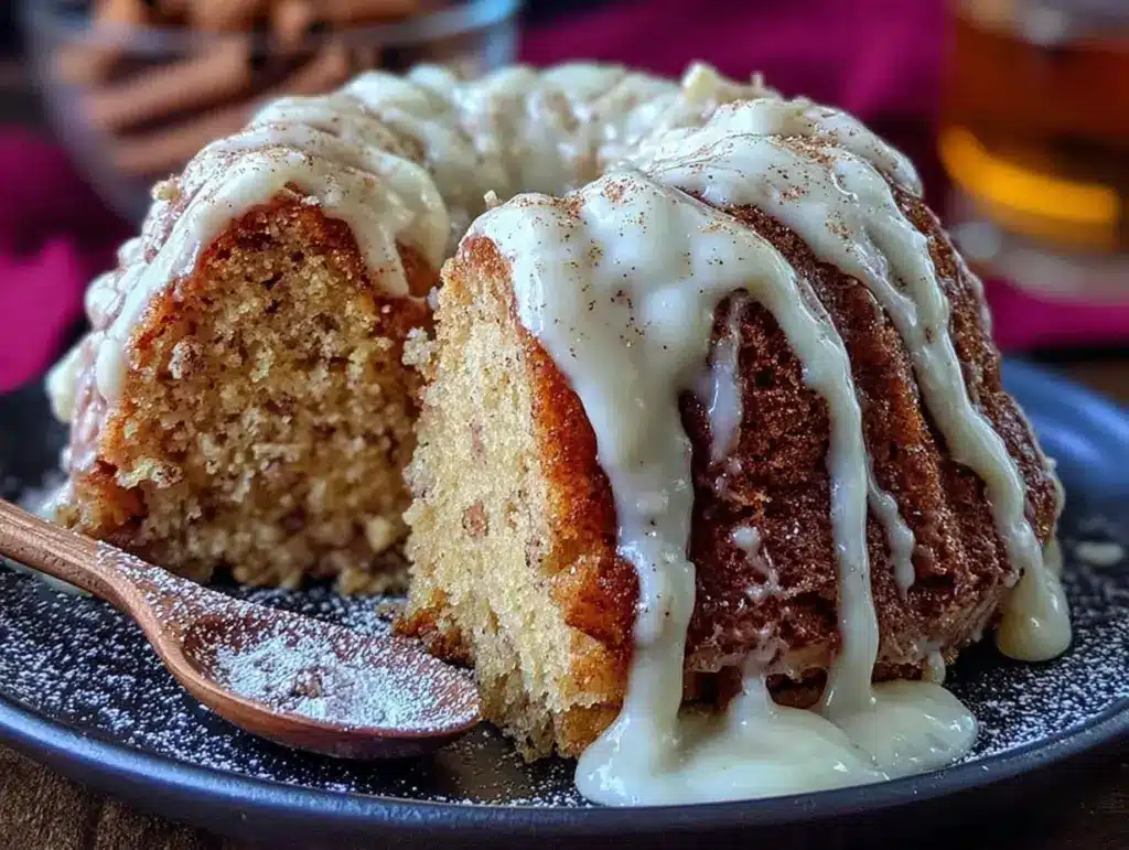 lightened-up eggnog bundt cake with rum glaze - featured image
